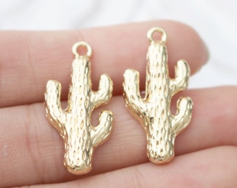 Set of 4, Gold Cactus Charm, Cactus Charm, Desert Charm, Arizona Charm, New Mexico Charm, South West Charm, Cacti Charm, Plant Charm,