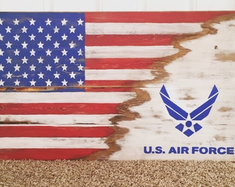 Wood sign USA/Air Force Flag
