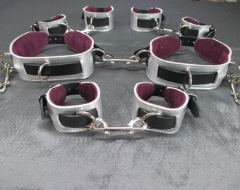 Exotic Metallic Calf Leather Full Body Restraint Cuff System (Wrist, Ankle, Upper Arm & Thighs)