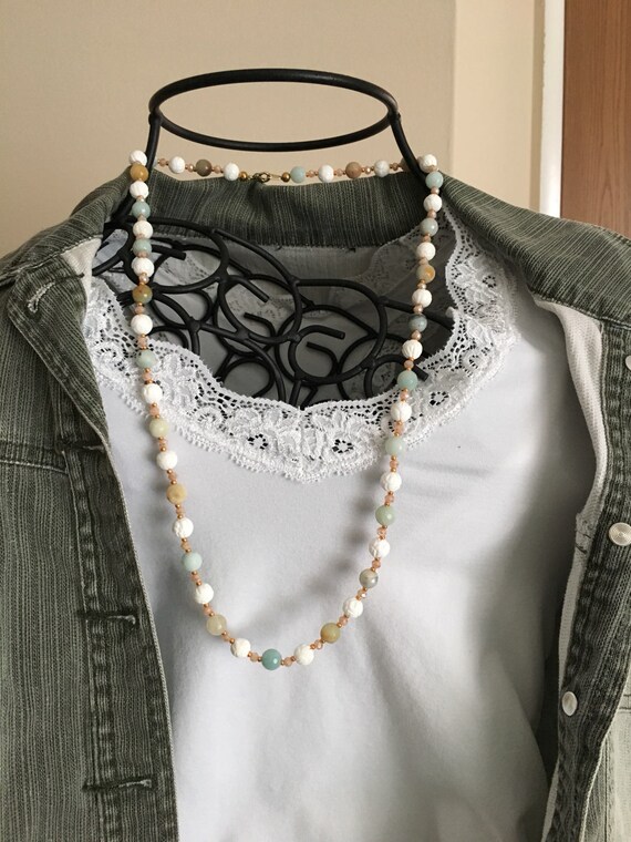 Items similar to Sea Foam Green Necklace, Tan Necklace, Bone Carved