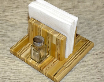 Plywood Striped Napkin Caddy Napkin Holder Salt and Pepper Shakers