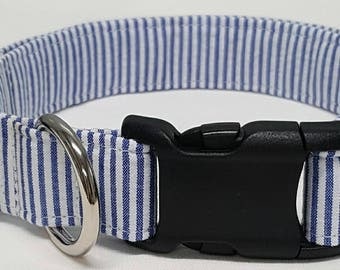 dog collar, blue seersucker, seersucker dog collar, seersucker collar, j crew inspired