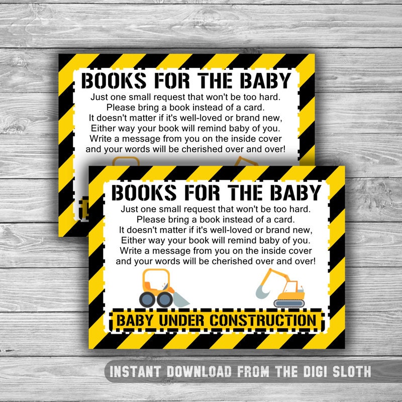 Construction Baby Shower Book Request Cards PRINTABLE
