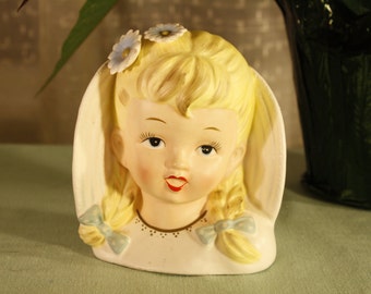 Vintage Enasco Angel Girl Head Vase