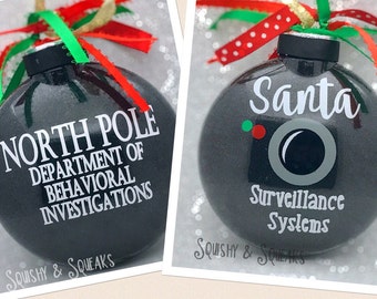 Santa Cam- LARGE, Santa Camera, Santa Ornament, Glitter Christmas Ornament, Santa Surveillance, North Pole Viewer