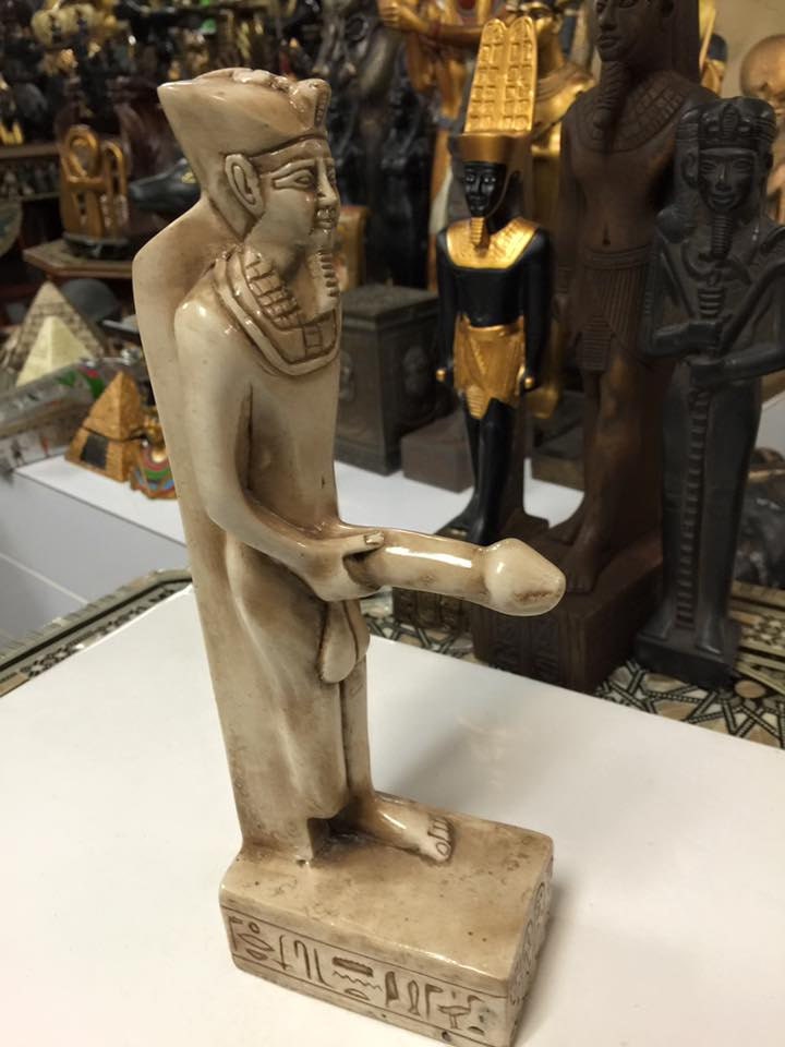 Vintage Unique Egyptian God Min Statue Hand Carved Made In