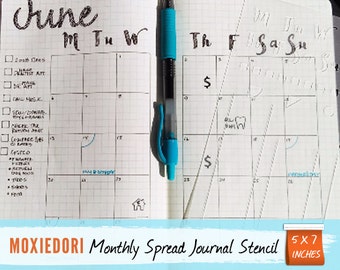 Monthly Spread Stencil - Bullet Point Journal Stencil, fits Leuchtturm and Moleskine 5" by 7"