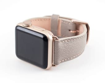 Apple Watch Band-Raised Chevre Leather Taupe 38MM