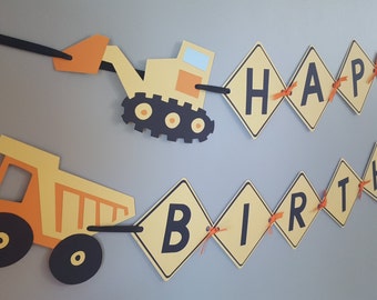 construction birthday party * construction happy birthday banner * construction banner * construction party * dump truck * excavator banner