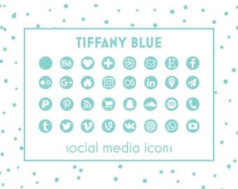 Social Media Icons, Tiffany Blue Icons, Mint Buttons, Website Icons, Blog Icons, Business Card Icons, Social Media Button, Branding Template