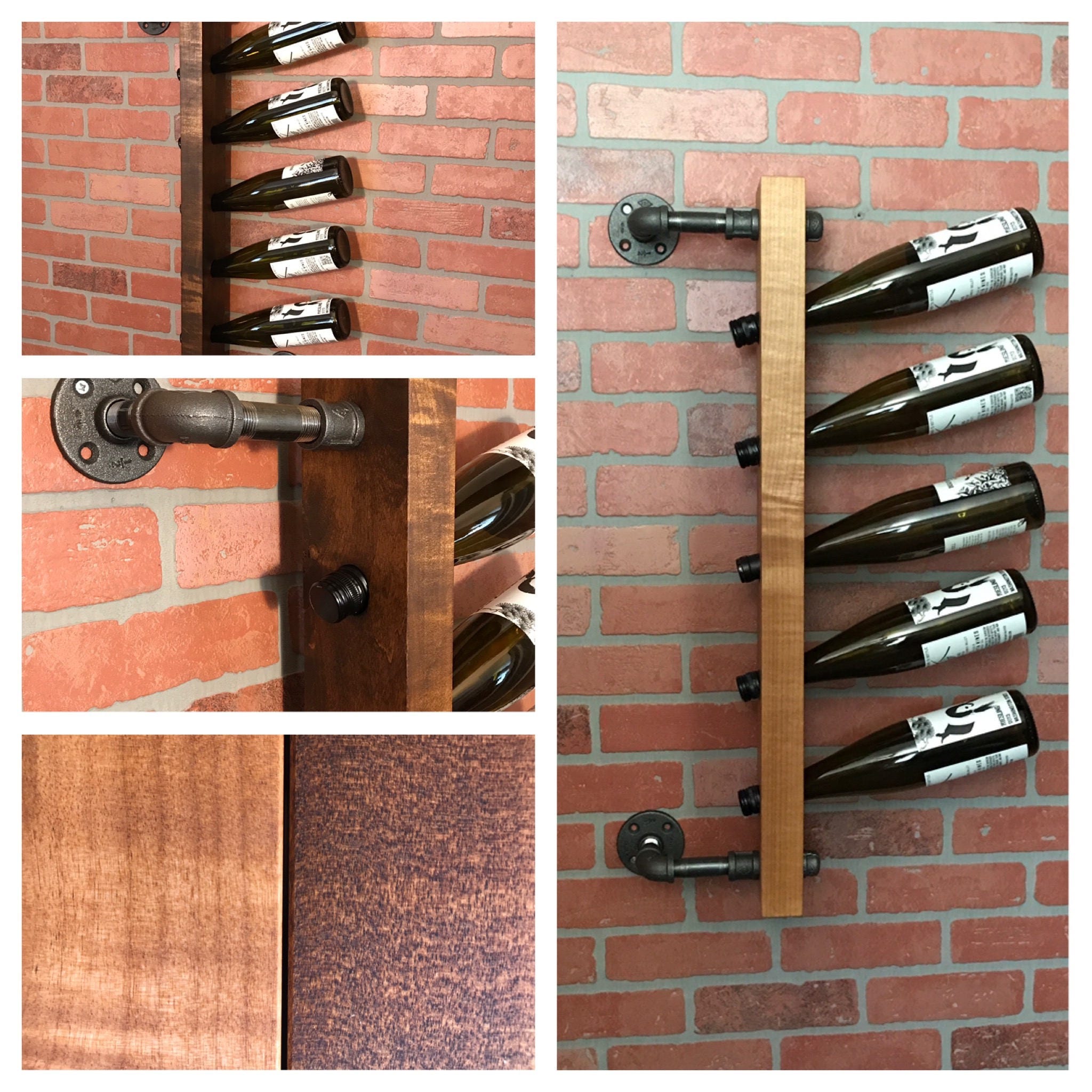 Industrial Style Steel Pipe Wood Wine Rack / Wall Mounted Wine
