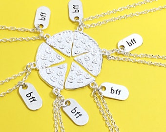 Set of 6 Best Friend Necklaces, BFF for 6, Best Friend Gift, Friendship Jewelry, Best Friend Necklace, Pizza Necklace, 6 Friends, Pizza