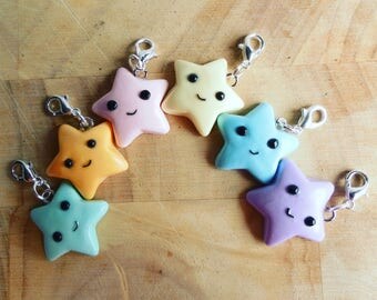 Star planner charm, one star charm, polymer clay charm, star stitch marker, iphone charm, kawaii star charm, TN planner charm, pendant charm