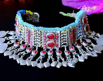 KUCHI CHOKER NECKLACE - Vintage Tribal Jewelry with Charm Dangles