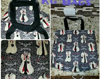 Cruella Deville reusable and washable handmade tote bag