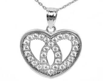 10k White Gold Cubic Zirconia Heart Necklace