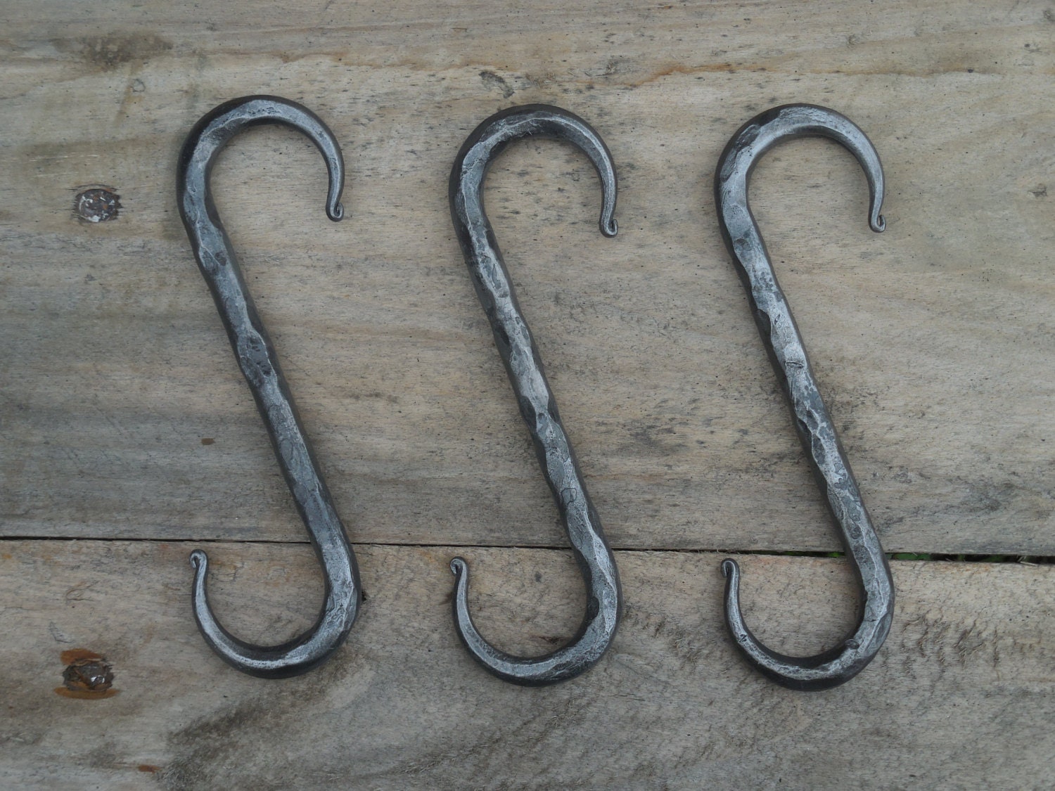 Set of 3 hand forged S hooks 5 Lacquer Blacksmith