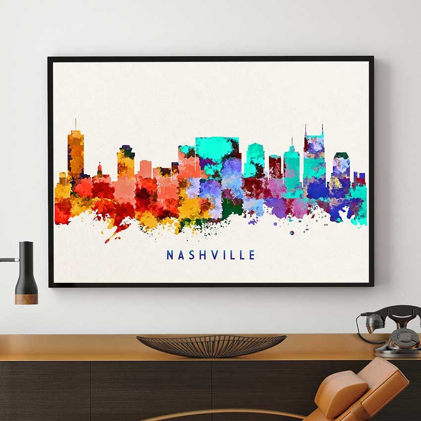 Nashville Skyline Art Nashville Print Watercolor Skyline