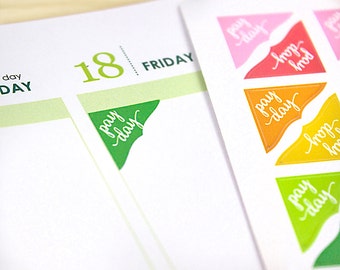 Pay Day Corner Planner Stickers, 70 colorful reminder stickers, fits ECLP Vertical, Happy Planner, Plum Paper, green or assorted colors