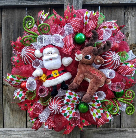 Rudolph and Santa Christmas Wreath