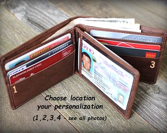 Father's Day - Mens Wallet - Father's Gift - Mens Personalized Wallet - Mens Leather Wallets Dad - Mens RFID Monogram Wallet - Toffee - 7746