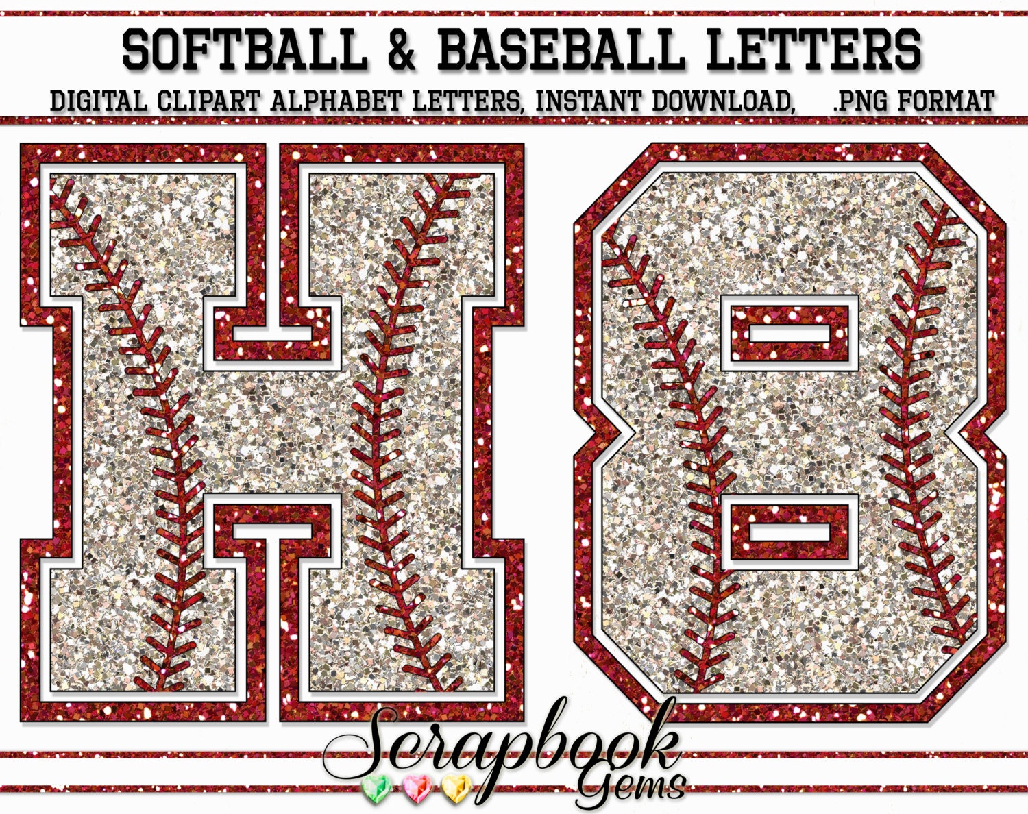 Softball / Baseball Sports Letters & Numbers Clipart 36 High