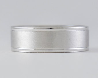 Classic Mens White Gold Wedding Band - Matte Finish with Polished Edges 14k, Semi Comfort Fit