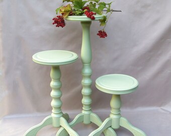 Set 3 wooden plant stand Wood green stand for flower Gardening rustic gift Indoor farmhouse pot plant holder Set bonsai base Wooden planter