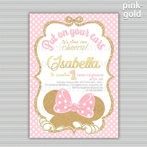 Pink And Gold Minnie Mouse Invitations 9