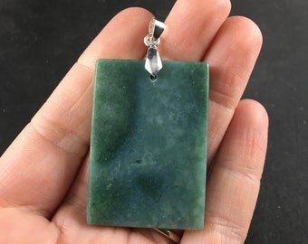 Rectangular Natural Green Jade Stone Pendant Necklace