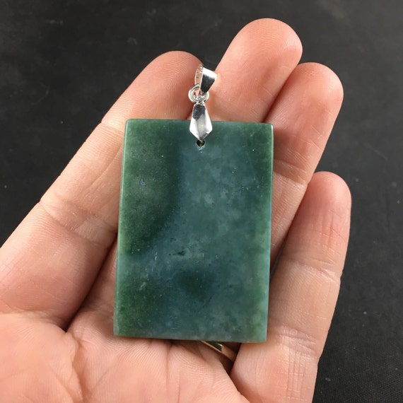 Rectangular Natural Green Jade Stone Pendant Necklace