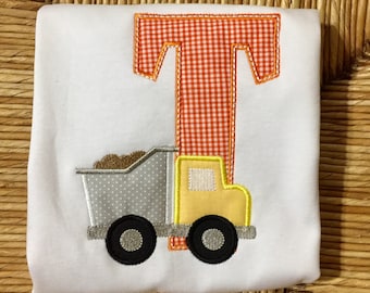 Boy clothes. Toddler/baby boy clothes. Dump truck initial shirt/outfit. Monogrammed dump truck shirt and matching pants.