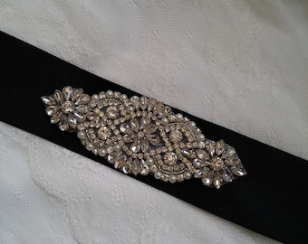 Black Bridal sash, bridal belt, crystal bridal sash, black sash belt, rhinestone sash, crystal sash, wedding dress belt, bridesmaid sash