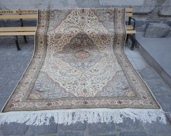 Turkish rug Large, 6 x 9 pastel color rug,muted colors rug,118 x 79 inch,room size rug,pile rug,large size rug,salon rug,hand made area rug