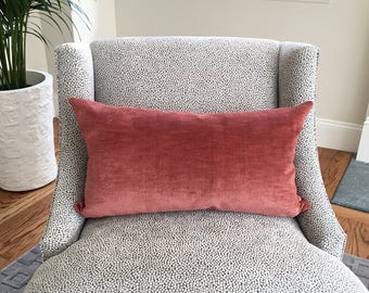 Double sided Scalamandre Rose Velvet blush lumbar pillow cover, designer pillow cover, decorative pillow, cushion, accent pillow