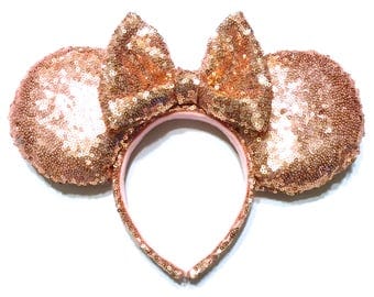 Rose Gold Sequin Mouse Ears - Rose Gold Minnie Mouse Ears Inspired - Mouse Ears Handmade - Sequin Mouse Ears - Blush Sequin Mouse Ears