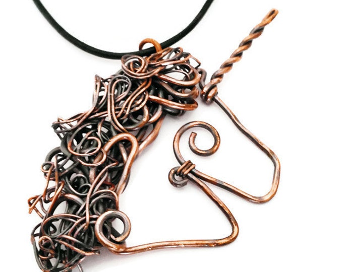 Copper Unicorn Pendant, Mythical Unicorn Necklace, Copper Unicorn Necklace, Unique Birthday Gift, Gift for Her