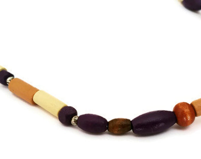 Wooden Boho Style Beaded Leather Necklace, Unisex Necklace, Beaded Leather Necklace