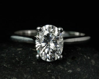 Forever One Colorless Moissanite Oval Cut Engagement Ring - Solitaire- Moissanite - Simple Band