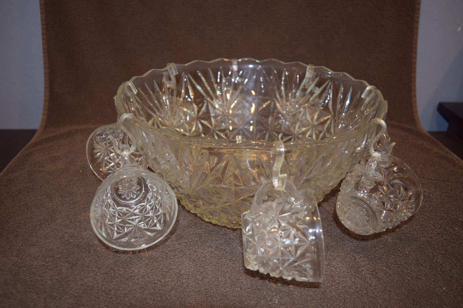 Vintage Anchor Hocking Arlington Crystal Punch Bowl Set