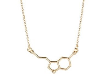 Serotonin Necklace - Serotonin Jewelry - Gold Serotonin Molecule Necklace - Gold Serotonin Necklace - Chemistry Jewelry