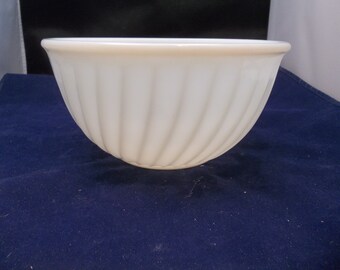 Fire King Vintage 9” White Swirl Milk Glass Mixing Bowl