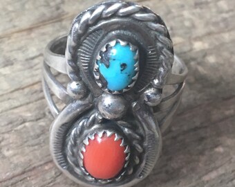 Coral and Turquoise Ring
