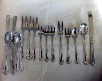 Stainless steel flatware set Oxford Hall,forks, spoons, knives, dinning, serving, Japan, Never Used, service for 4