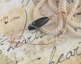 Brooch Pin Black Agate Pearl White Copper Wire Wrapping - Tie Scarf Chale Stole - Fibule - Gift Vintage Chic Woman