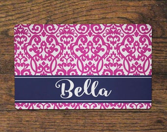 Pet Food Mat - Hot Pink Damask - Place Mat Dog Cat Animal Customized Personalized Neoprene Foodmat Placemat Top Selling Best Seller