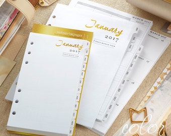 2017 Planner Calendar Refill Inserts, A5 Size Planner Inserts, Weekly Planner, Monthly Planner, Monthly Tab Pages, Binder insert