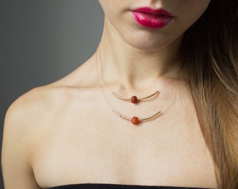 Sale 40% necklace gold filled 14 k, multi-row necklace goji Berry and cherry red beads, necklace Pearl Choker, basic n3 ochre