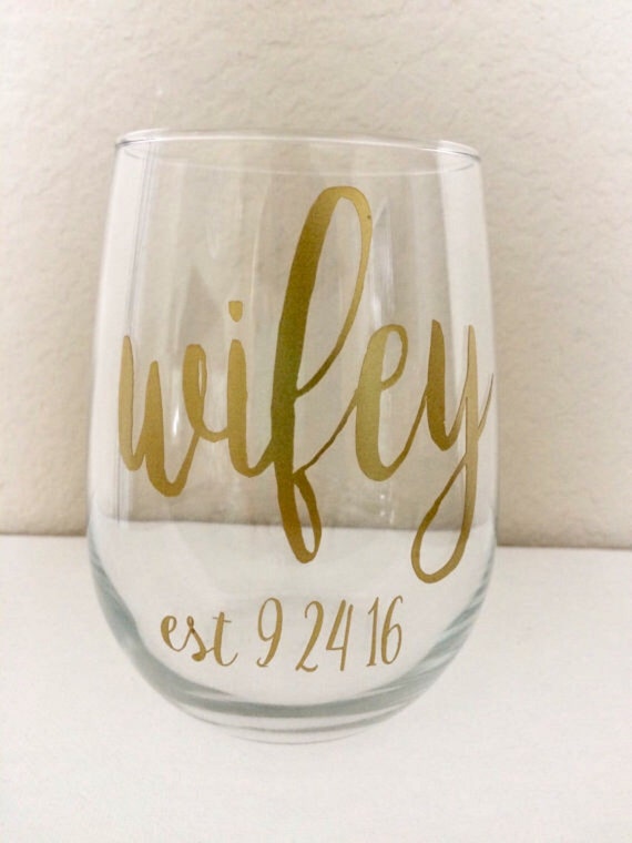 Wedding Stemless Wine Wifey Wine Glass Personalized bride