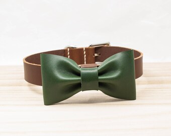 Leather Dog Collar | Bowtie Dog Collar | Dog Collars | bowtie bow tie dog collar | personalized ID custom stamp | pet collar | ShinyLake
